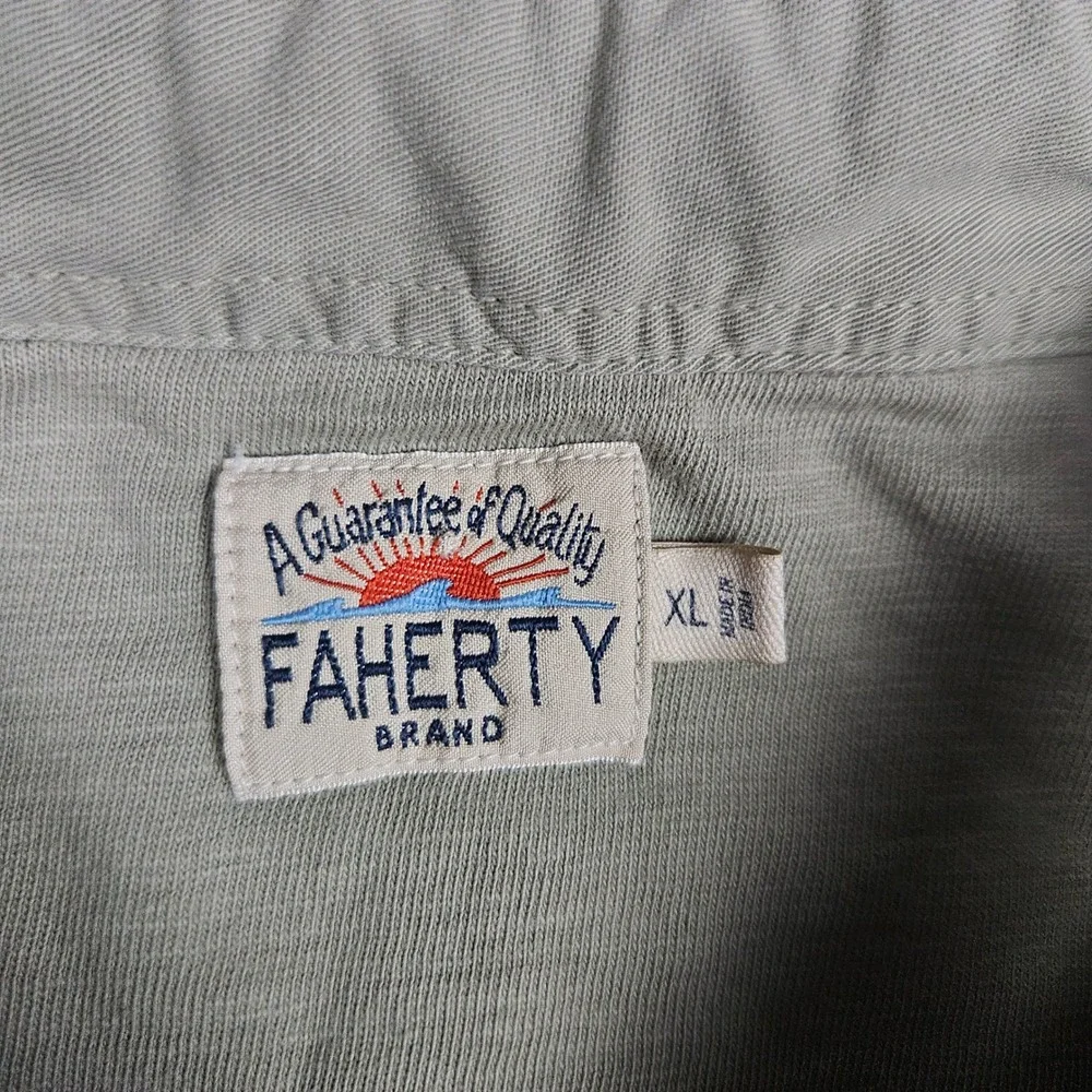 Faherty Seasons Men's XL Gray Green Button Front Shirt Organic Cotton Workshirt